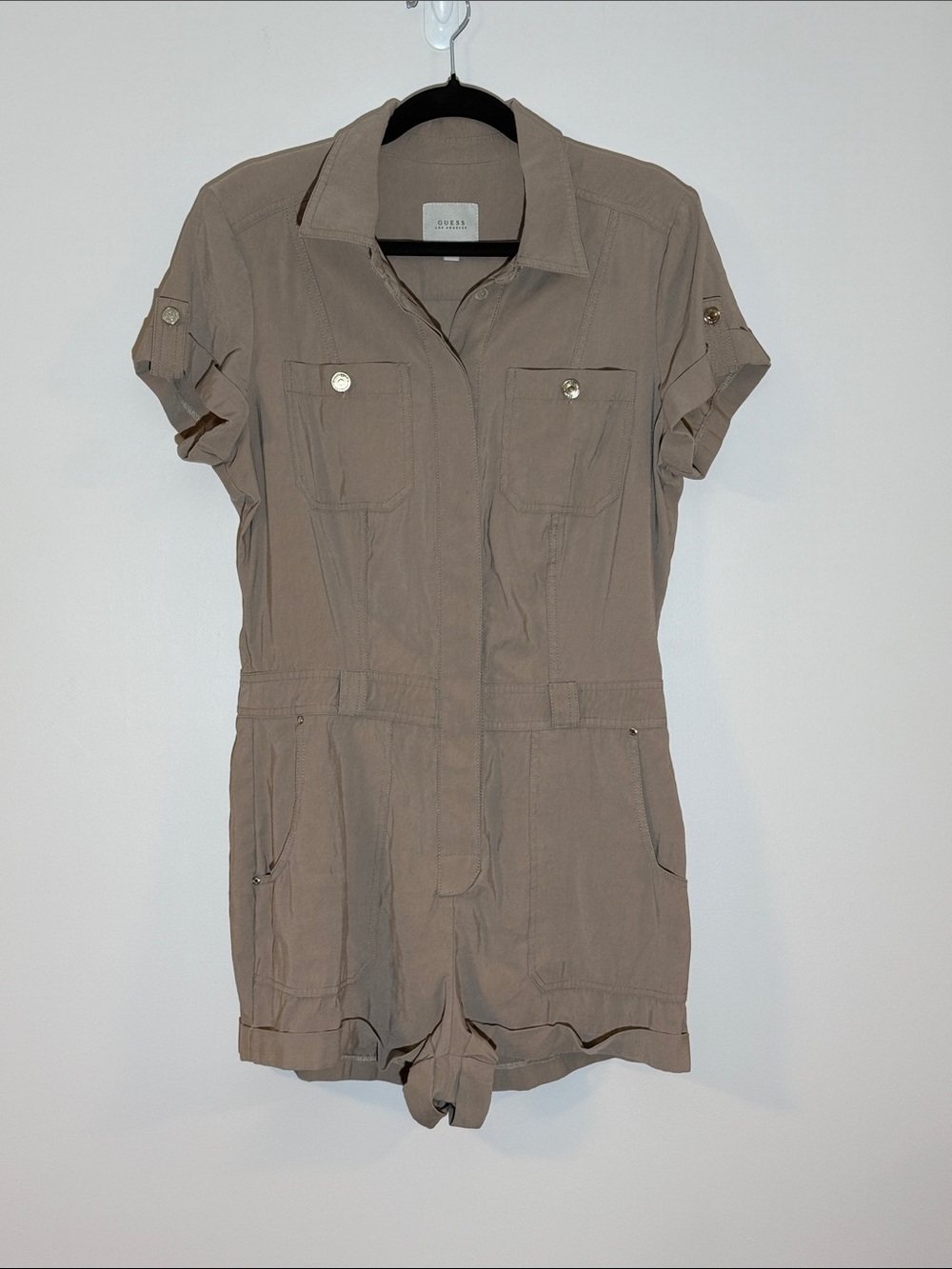 Guess Taupe Short-Sleeve Utility Romper